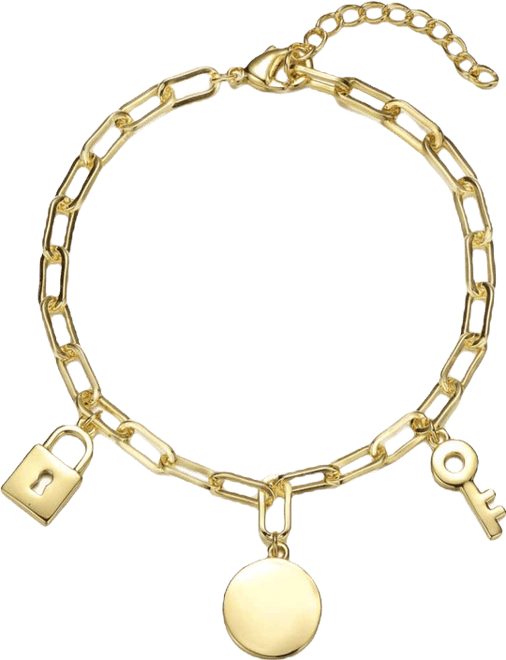 14K Gold Plated Cubic Zirconia Three Charm Bracelet for Teens