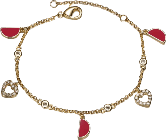 Red Moon and Cz Heart Charm Bracelet