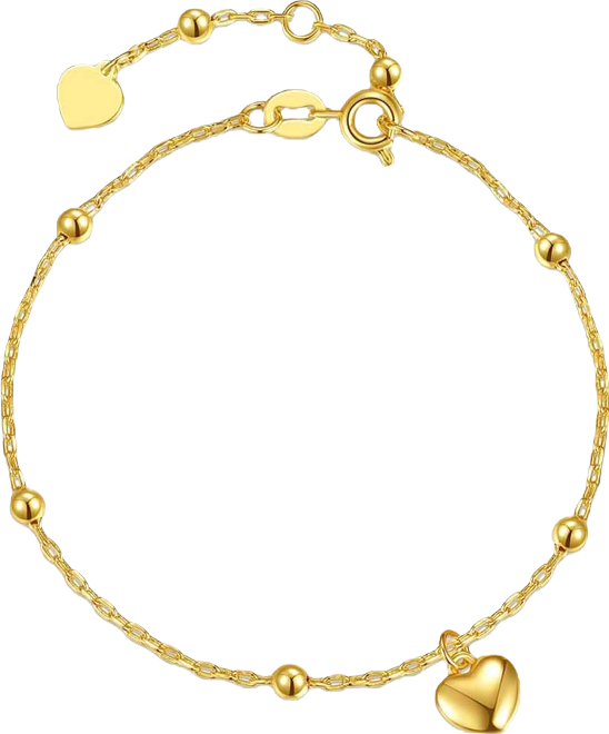Children's 14k Yellow Gold Plated Heart Charm Station Bead Bracelet