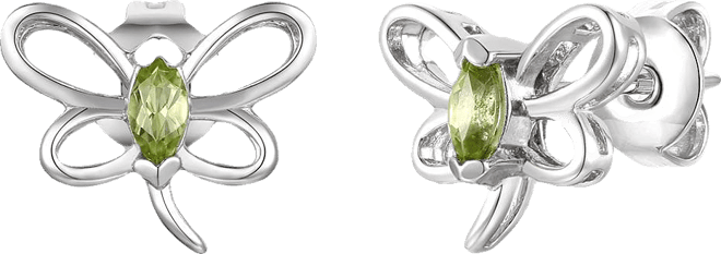 Sterling Silver White Gold Plated with Light Green Tourmaline Cz Butterfly Stud Earrings