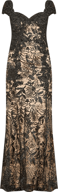 Women's Long Bell Sleeve V-Neck Beaded Gown