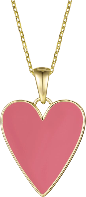 Children's 14k Gold Plated with Rich Magenta Enamel Elongated Heart Pendant Necklace