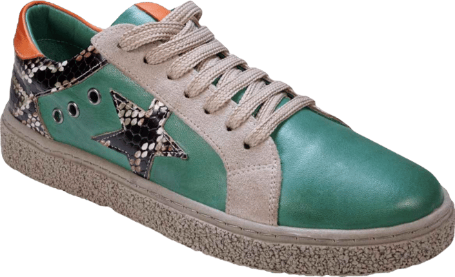 Women's Charlee Snakeskin Two-Tone Star Motif Lace Up Sneakers