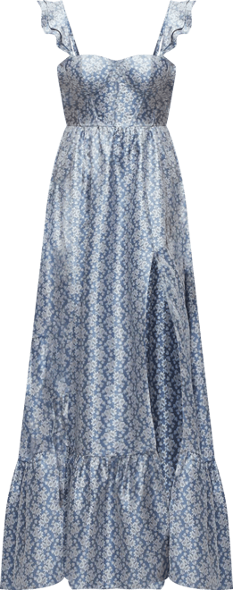 Women's Marguerite Floral Corset Maxi Dress with Ruffle Straps & Skirt