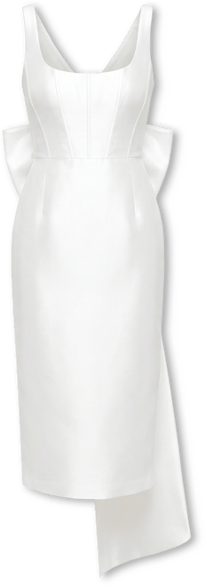 Alfred Sung Women's Scoop Neck Corset Satin Midi Dress with Floor-Length  Bow Tails - Macy's