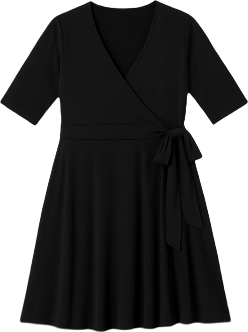 Plus Size Essential Wrap Dress with 3/4 Sleeves