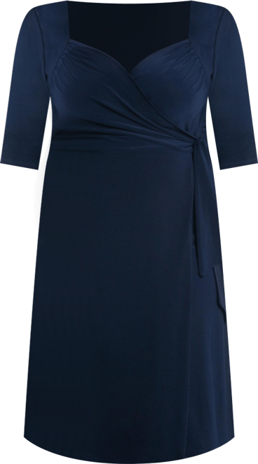 Women's Plus Size Sweetheart Knit Wrap Dress with 3/4 Sleeves