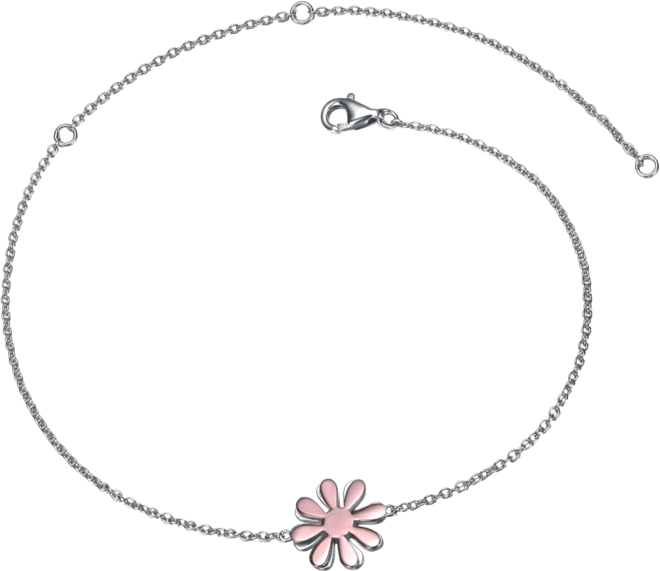 Sterling Silver 18k Rose Gold Plated Daisy Flower Charm Anklet, Adjustable Length