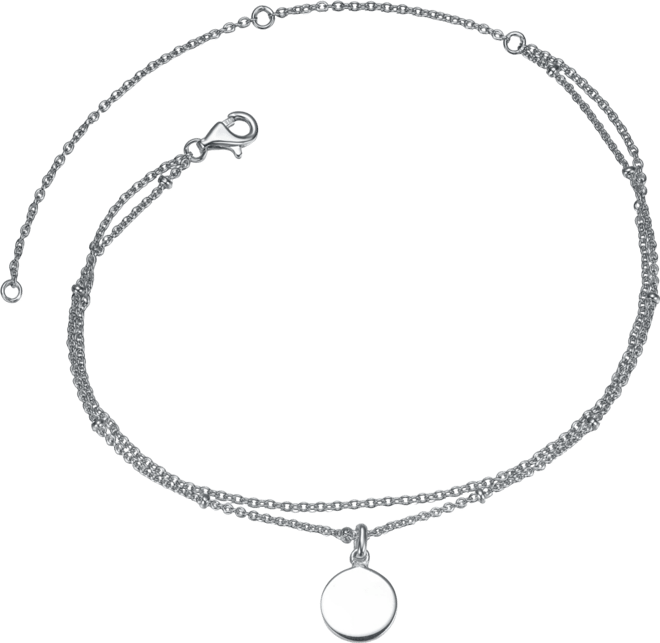 Sterling Silver Medallion Disc Dangle Charm Double-Layer Chain Anklet, Adjustable Length