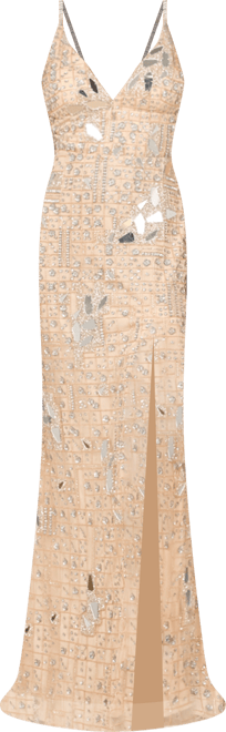 Women's Mirror Beaded Gown With High Slit