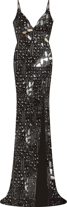 Women's Mirror Beaded Gown With High Slit