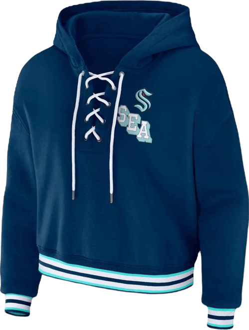 Women's Blue Seattle Kraken Lace-Up Pullover Hoodie