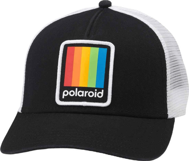 Men's and Women's Black/White Polaroid Twill Valin Patch Adjustable Trucker Hat