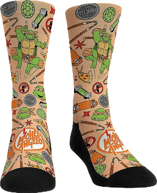 Rock Em Socks Men's and Women's Teenage Mutant Ninja Turtles Michelangelo Kaboom Crew Socks
