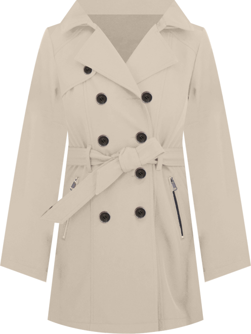 Women's Belted Double Breasted Soft Shell Trench Coat With Detachable Hood