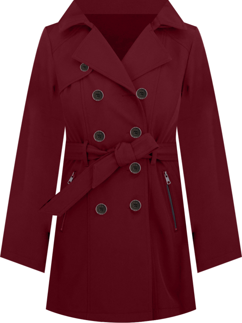 Women's Belted Double Breasted Soft Shell Trench Coat With Detachable Hood