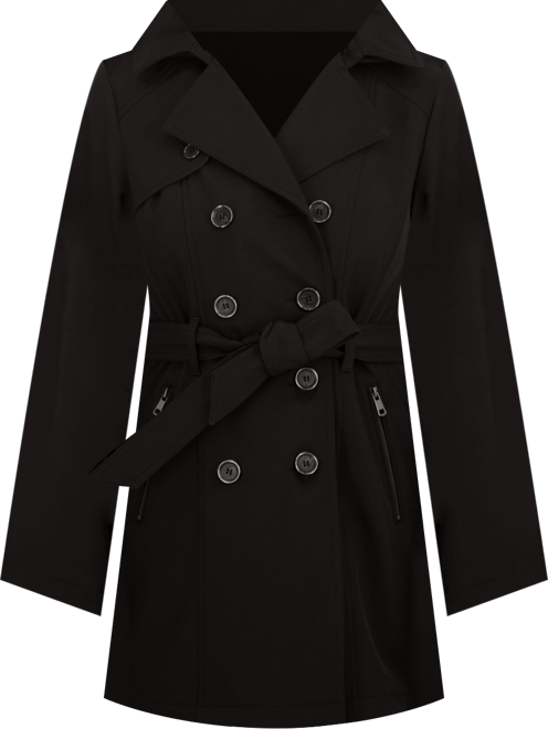 Women's Belted Double Breasted Soft Shell Trench Coat With Detachable Hood