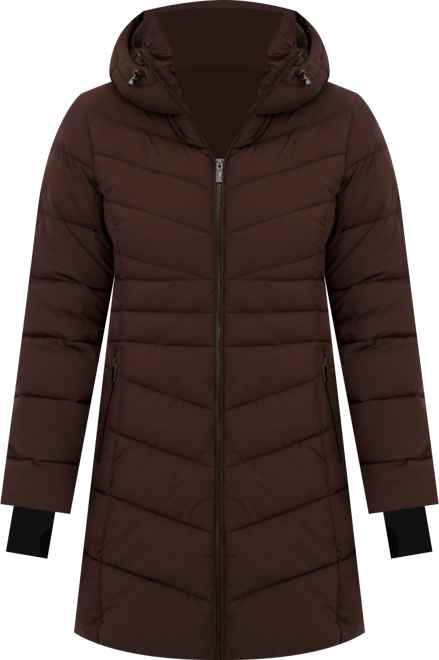 Women's 3/4 Hooded Stretch Puffer Coat