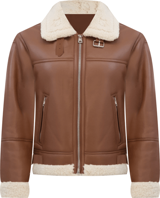Women's Zip Front Faux Leather Shearling Jacket