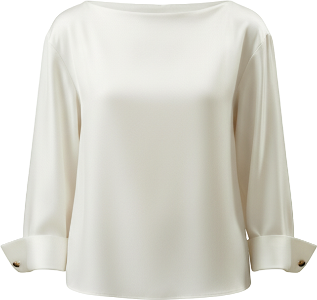 Silk Twill Blouse with Boat Neckline for Women