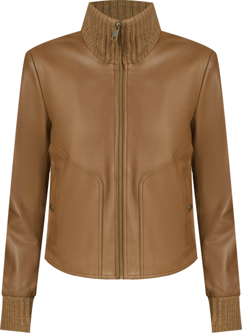 Women's Beatrix Rib-Knit Trimmed Leather Jacket
