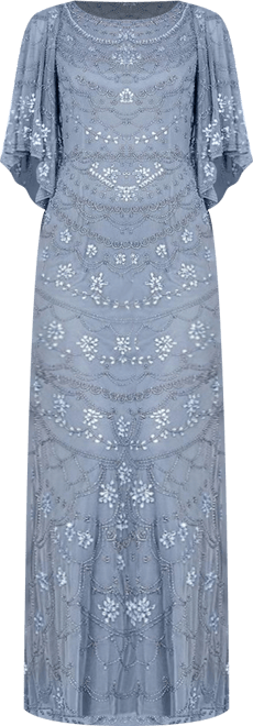 Women's High Neck, Cape Sleeve Beaded Gown