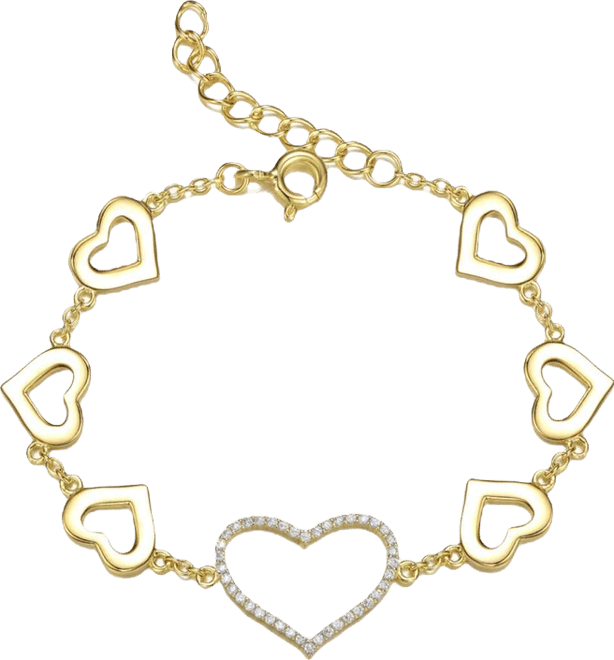 GiGiGirl 14k Yellow Gold Plated with Cubic Zirconia Heart Halo Charm Bracelet