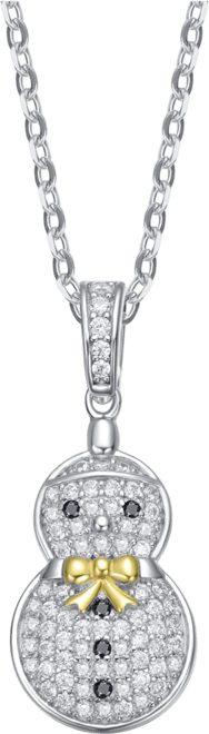 Sterling Silver Black & White Cubic Zirconia Snowman Pendant Necklace
