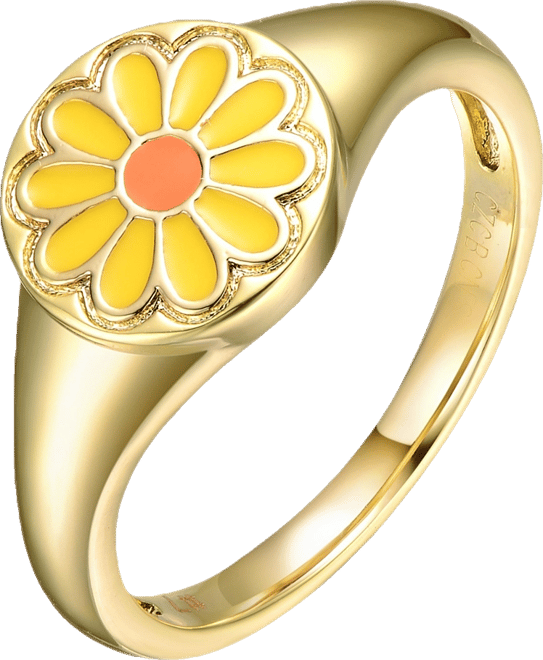 14k Yellow Gold Plated Modern Rings with Yellow Flower Enamel