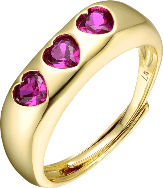14k Yellow Gold Plated with Purple Cubic Zirconia Cluster Heart Halo Promise Ring