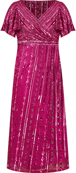 Women's Beaded Midi Dress with Flutter Sleeves