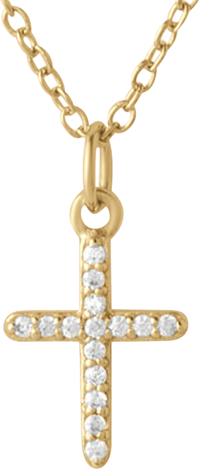 Women's Pave Cross Necklace – Sapphire Pendant in 14K Gold, 17.5"