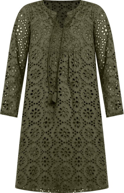 June + Vie Women's Plus Size Eyelet Shirtdress