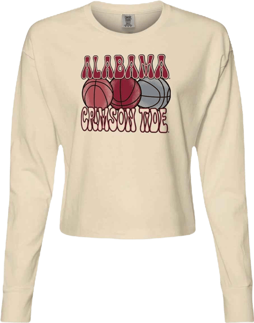 Women's Natural Alabama Crimson Tide Comfort Colors Basketball Cropped Long Sleeve T-Shirt