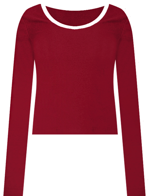 Womens Contrast V Neck Long Sleeve T Shirt