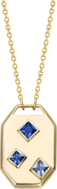 14K Gold Plated Blue Cubic Zirconia Geometric Dog Tag Pendant Necklace