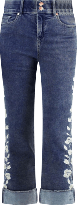 Women's Two Button Tummy Control Embroidered Wide Cuff Crop