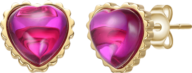 Sterling Silver 14K Gold Plated Pink Sunset Heart Stud Earrings