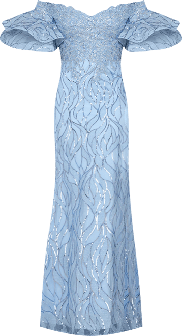 Women's Illusion Neck, Long Bell Sleeve Gown