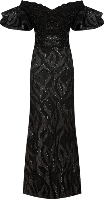 Women's Illusion Neck, Long Bell Sleeve Gown