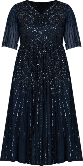 Women's Flowing, Sequin Midi Dress with Short Sleeves