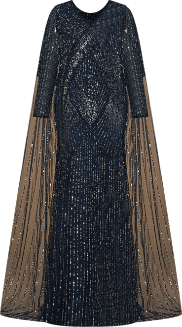 Women's Long Sleeve Beaded Gown with Cape