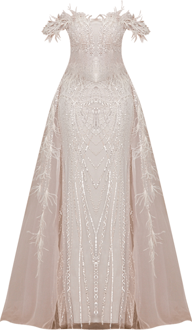 Women's Illusion Neck, Long Bell Sleeve Gown