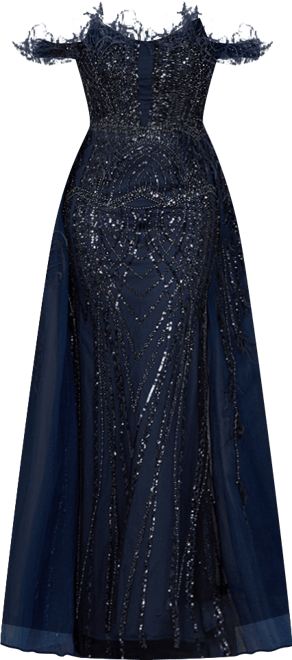 Women's Illusion Neck, Long Bell Sleeve Gown