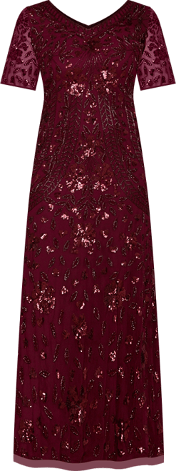 Women's V-Neck, Cape Sleeve Beaded Gown