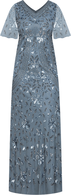 Women's V-Neck, Cape Sleeve Beaded Gown