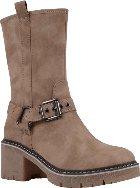 Women's Knox Buckle Lug Sole Block Heel Mid Calf Boots