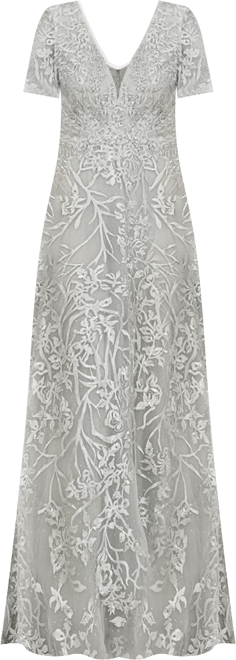 Women's Short Sleeve Lace A-Line Dress with V-Neckline