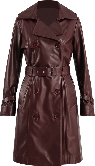 Furniq UK Women's Leather Trench Coat, Burgundy Created for Macy