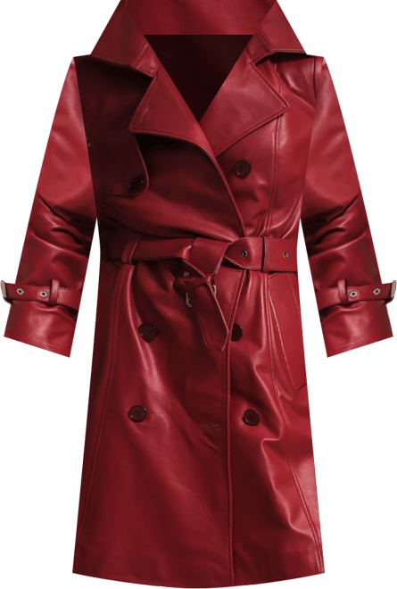 Women's Leather Trench Coat, Burgundy, Created for Macy's